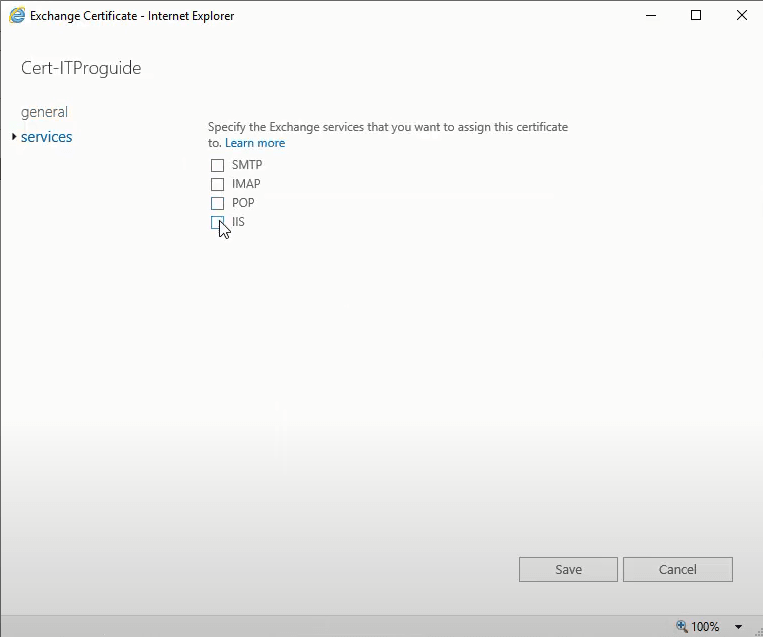 SMTP IMAP IIS POP certificat exchange