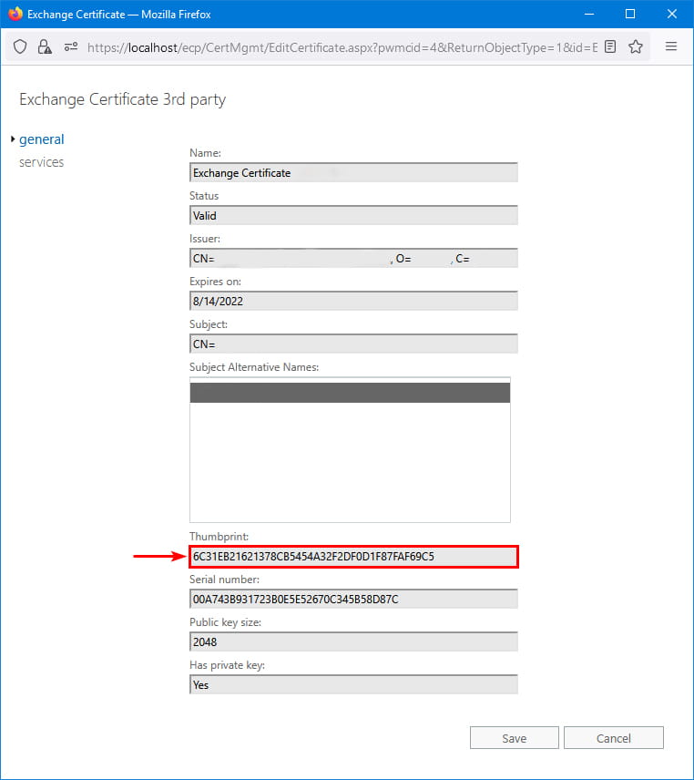 Exchange certificate 3rd party services SMTP IIS IMAP POP