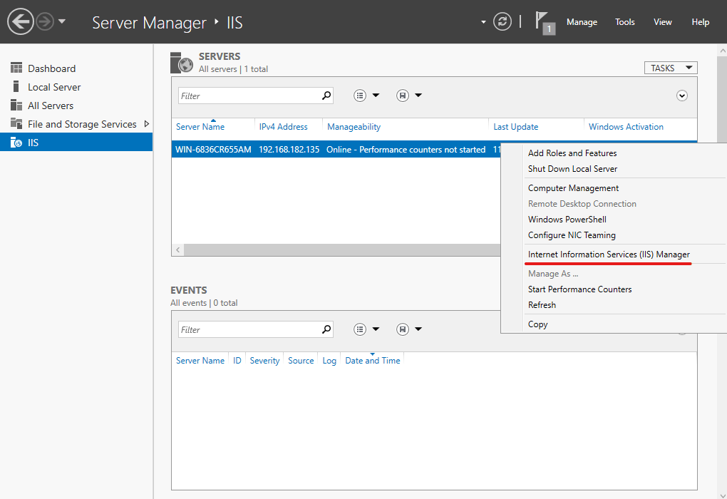 Server manager IIS Windows Server