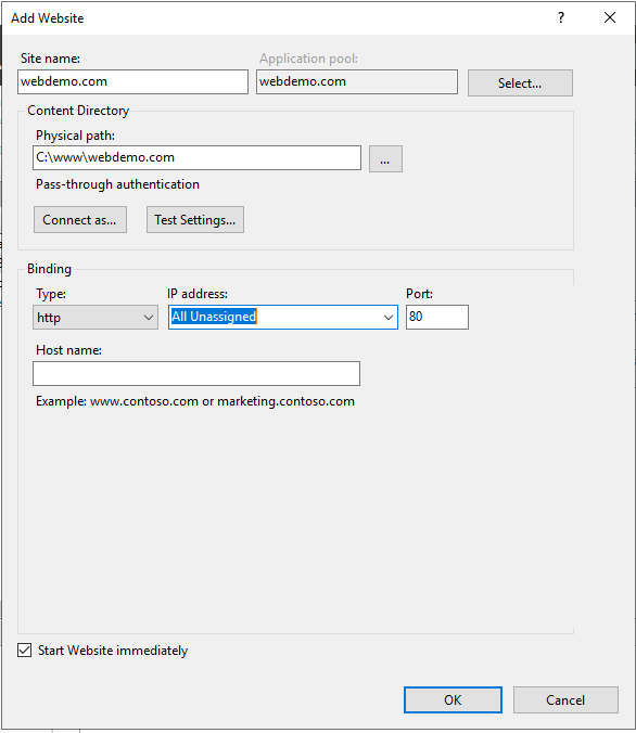 Ajouter un site web sur IIS