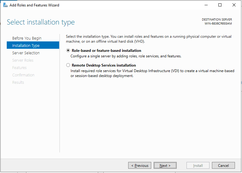 selectionner installation type