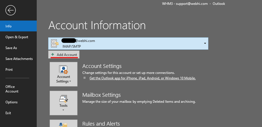 setup config outlook 2013