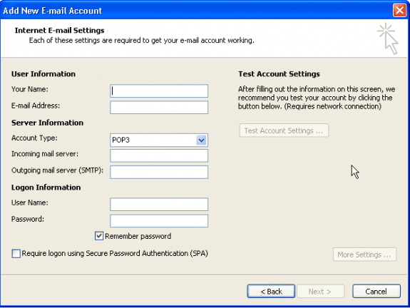 setup config outlook 2010 IMAP POP3