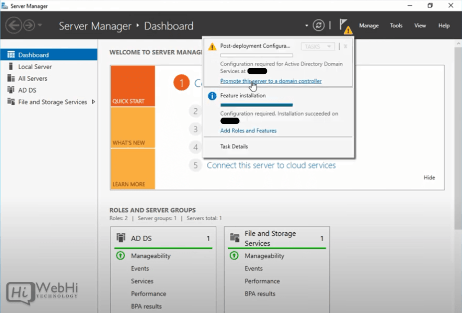 notification pane promote this server to a domain controller Active Directory