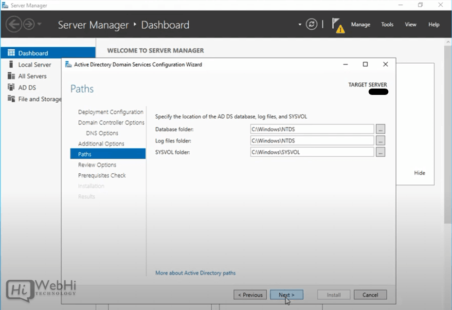 Active Directory DS database, log files and sysvol