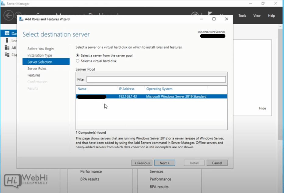 sélectionner le serveur de destination Active Directory