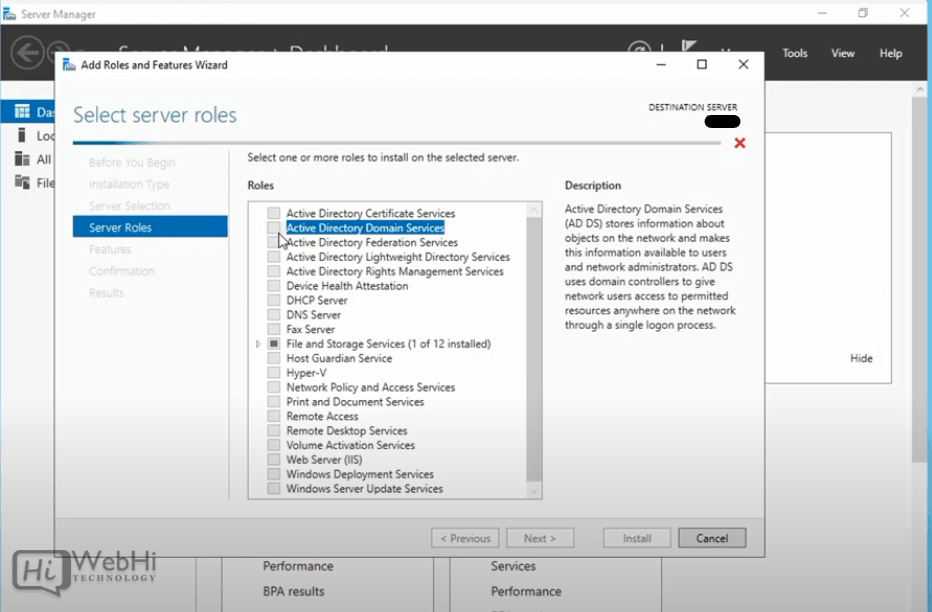 select server roles Active Directory