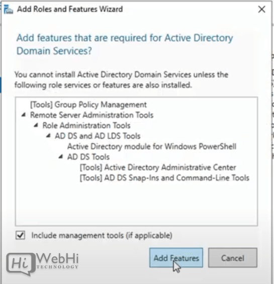 ajouter des fonctionnalités requises pour Active Directory