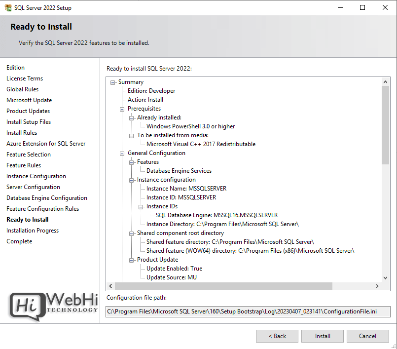 SQL server 2022 ready to install page 