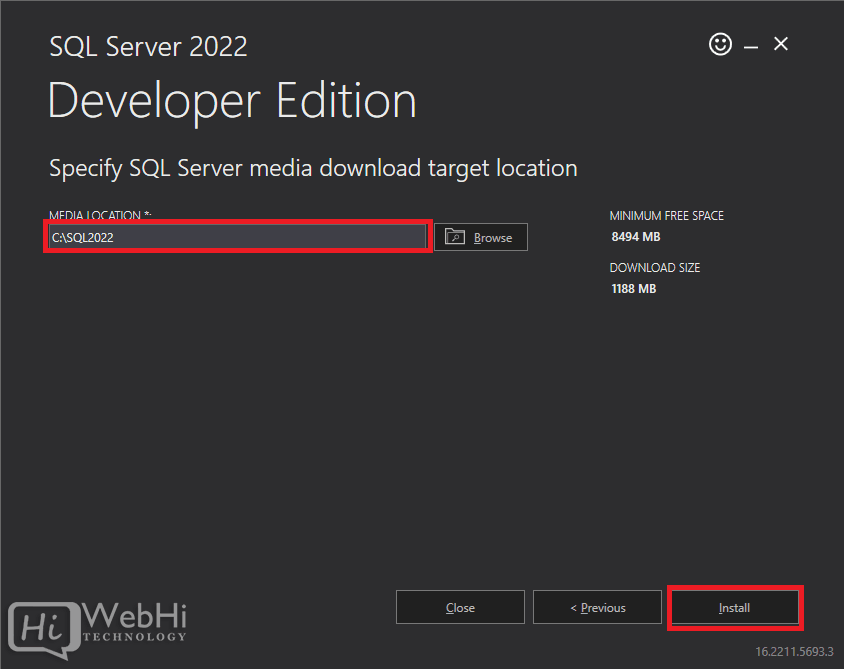 Emplacement du média d'installation du serveur SQL 2022 