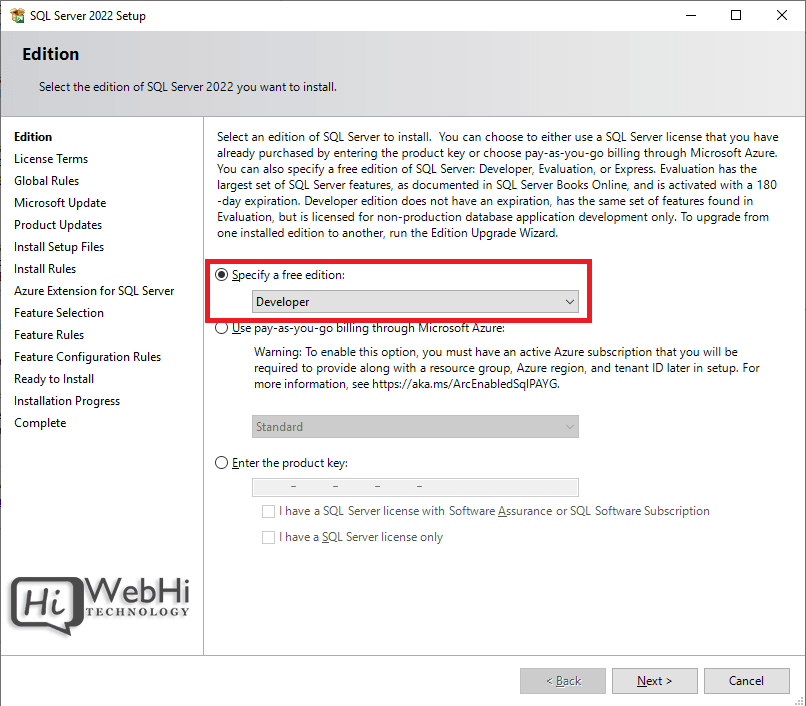 SQL server 2022 select edition 