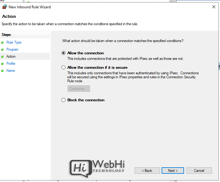 Windows Defender Firewall with Advanced Security new inbound rule allow and block