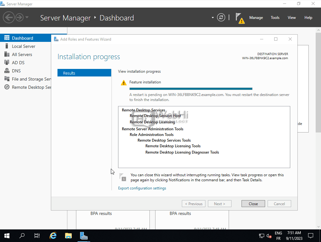 Installation du serveur Windows 2019 2016 2022 terminée