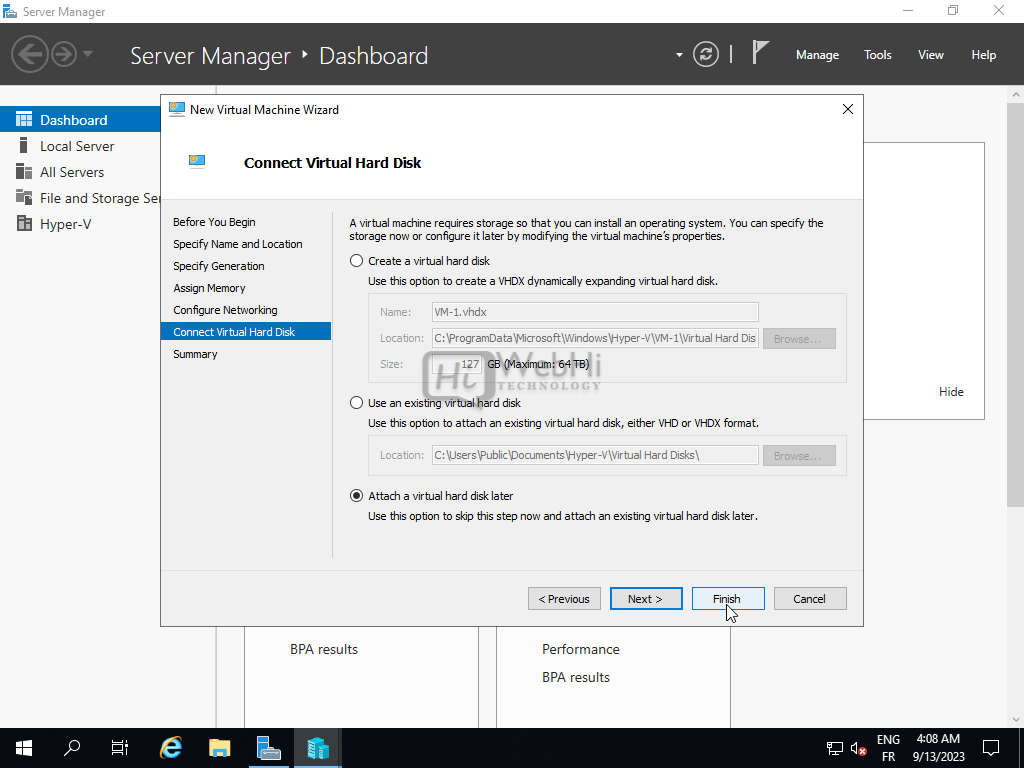 Connecter le disque dur virtuel page Guide de virtualisation Hyper-V
