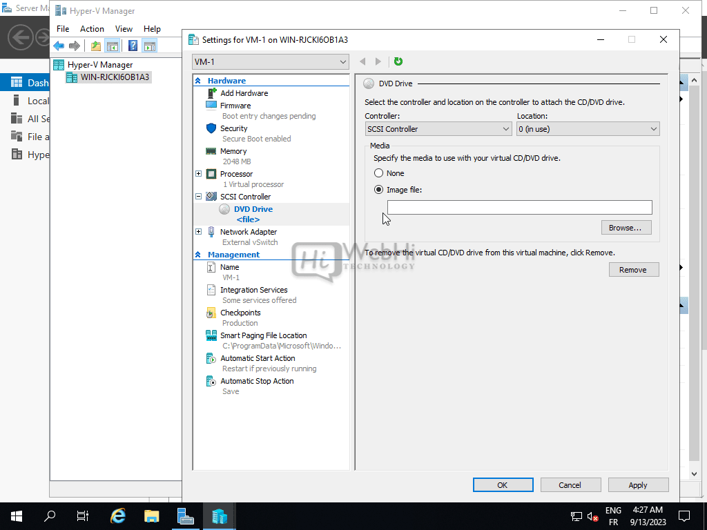 Virtual machine choose to add a DVD Drive Virtual machine setup Windows ISO