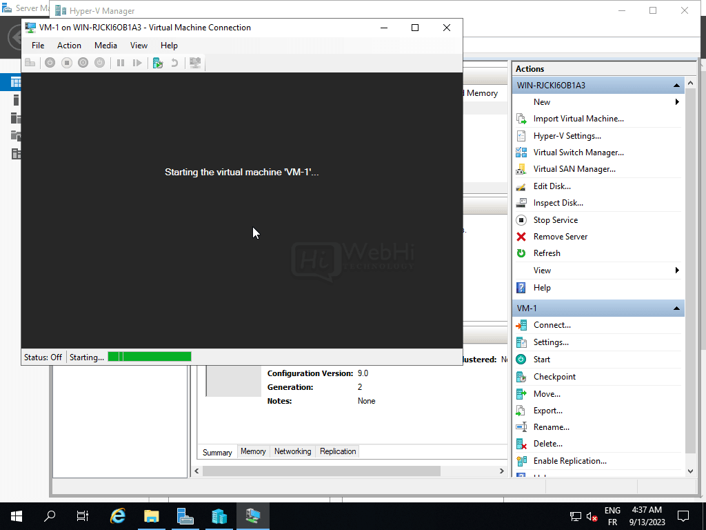 Virtual machine Hyper-V Manager Start Virtual Machine