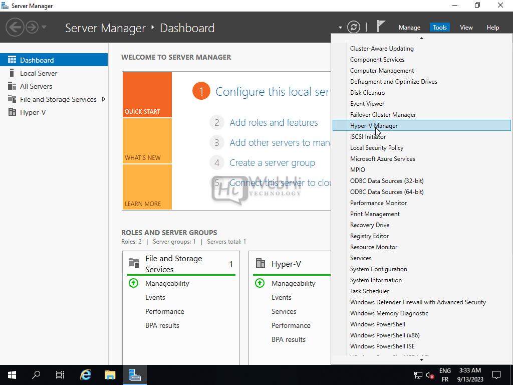 Hyper-V Manager page Windows Server virtualization setup