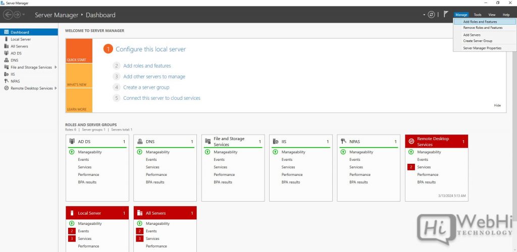 Server Manage Add Roles and Features Windows Server 2019