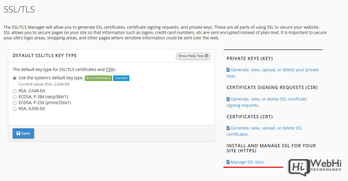 cPanel manage install ssl