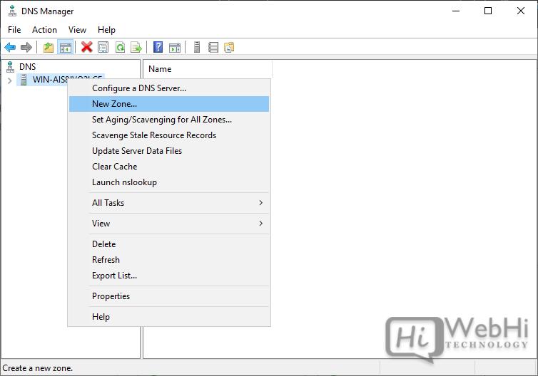 DNS Manager New Zone Windows Server 2019