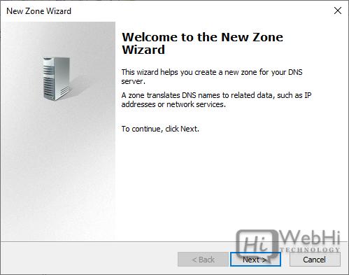 DNS Manager New Zone Popup Windows Server 2019
