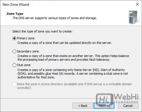 New Zone Popup Windows Server 2019