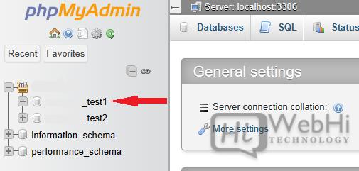 phpMyAdmin Select database