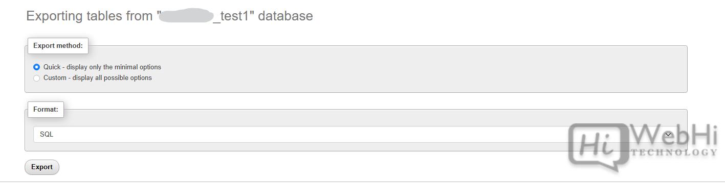 phpMyAdmin Database Exporter page
