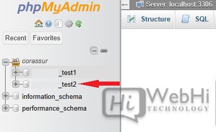 phpMyAdmin Select database