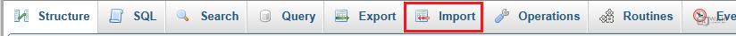 phpMyAdmin Database Import tab
