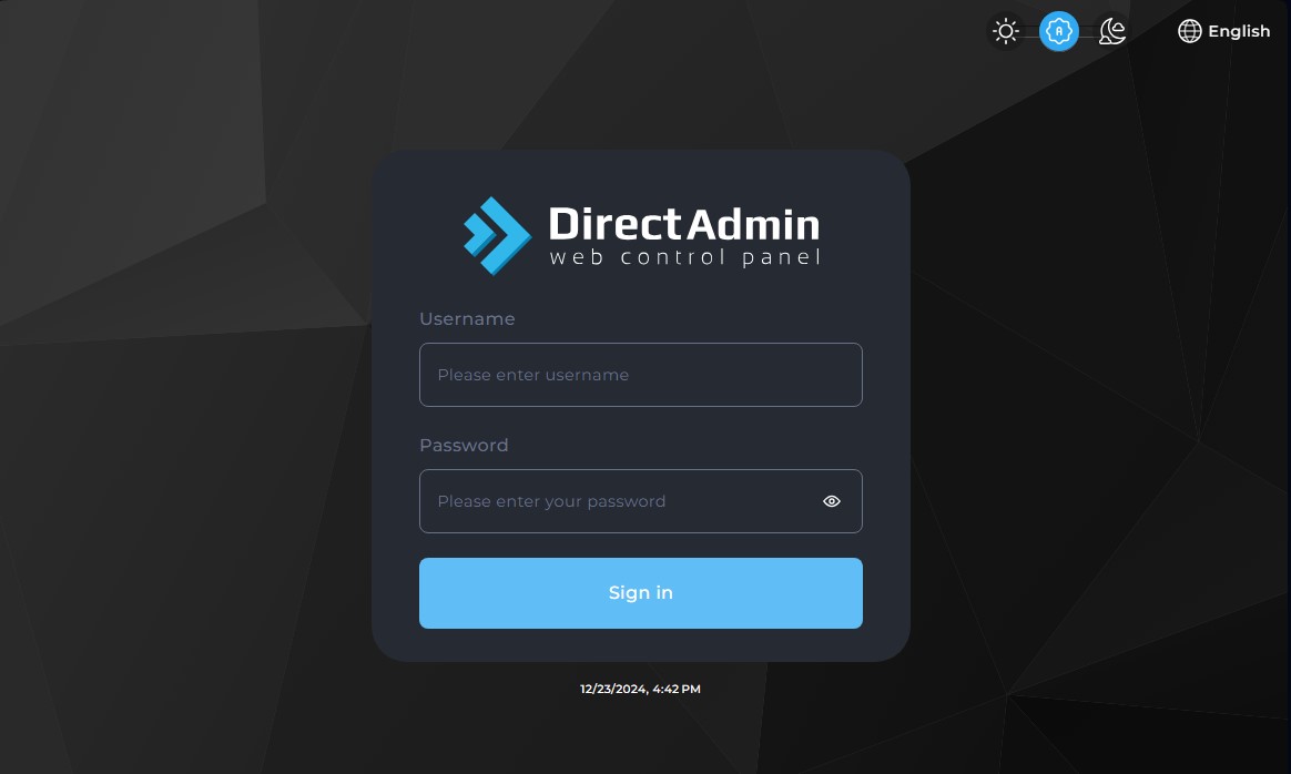 DirectAdmin Login Screen